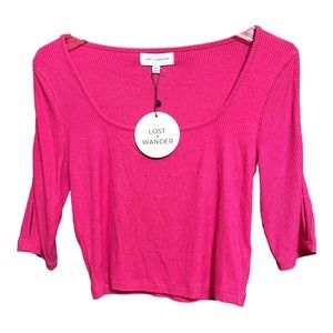 Lost and Wander Crop Ribbed Hot Pink Top M